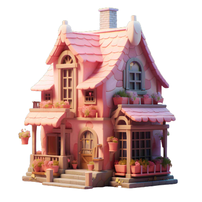 3D粉色木屋玩具商用素材