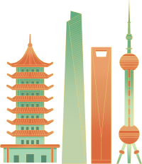 手绘城市建筑金色描边PNG素材