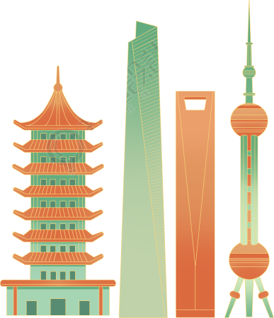 手绘城市建筑金色描边PNG素材