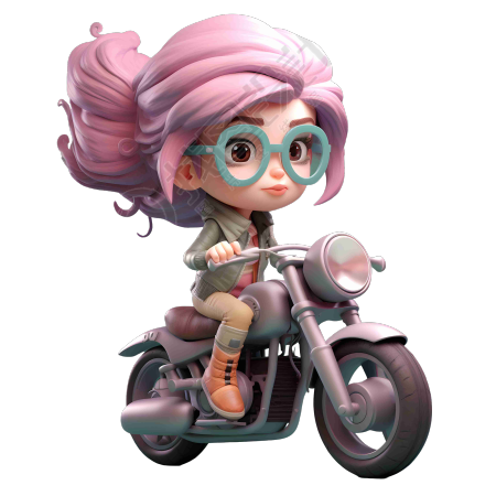 可商用高清眼睛女孩骑摩托车PNG图形素材