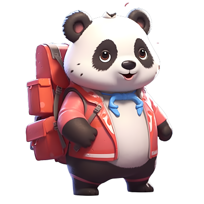 红色外套的熊猫背包插画设计
