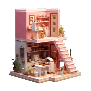 粉色小房子建模素材