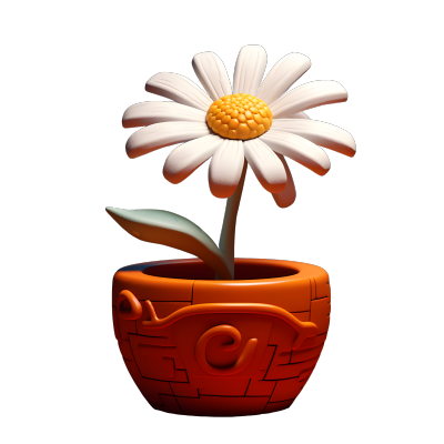 暗褐色花瓶上的白色雏菊3D模型素材