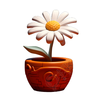暗褐色花瓶上的白色雏菊3D模型素材