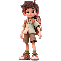 卡通孩子背包立绘3D模型插画