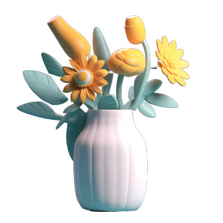 3D立体鲜花花瓶插画设计