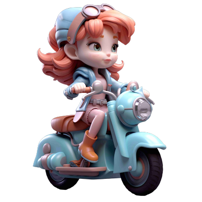 卡通风格3D角色骑电动车的女生模型素材