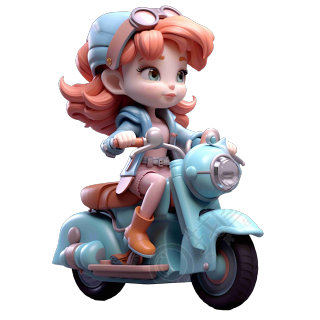 卡通风格3D角色骑电动车的女生模型素材