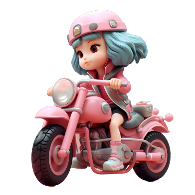 卡通女孩形象骑粉色摩托车素材