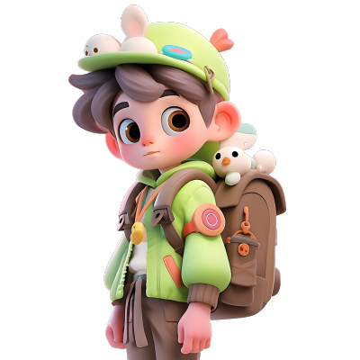 穿绿色外套的阳光男孩动画系列角色插图