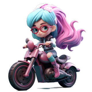 骑摩托车的紫发女孩PNG图形素材