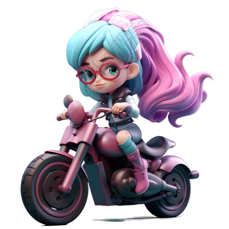 骑摩托车的紫发女孩PNG图形素材