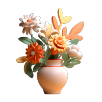 卡通风格透明背景3D鲜花插花素材