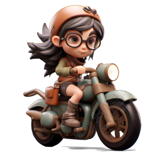 3D打印骑摩托车的女孩插画