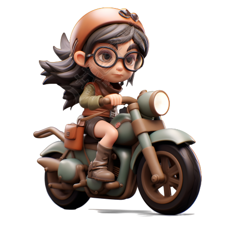3D打印骑摩托车的女孩插画