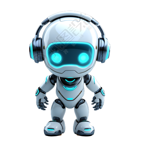 3D白色机器人带耳机插画素材