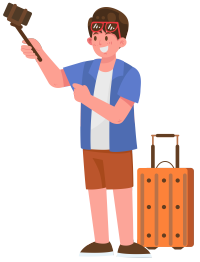 手拿自拍杆的男生国庆旅游PNG元素