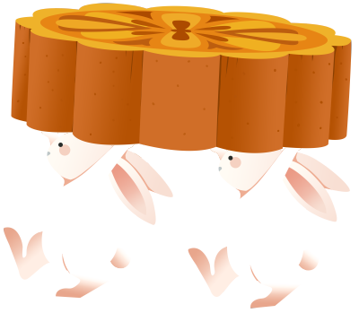 两只小兔子抬着中秋节月饼插画素材