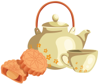 精美茶壶美味蛋黄月饼手绘插画素材