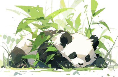 可爱熊猫水彩风格PNG素材