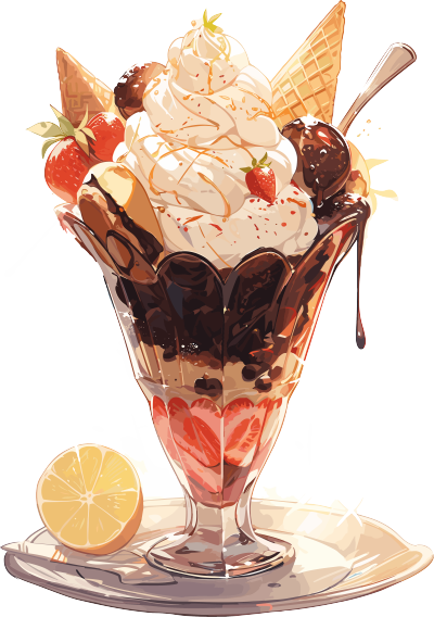 巧克力冰淇淋复古风味插画