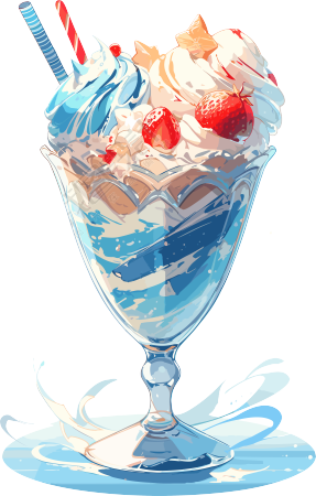 复古风格蓝色美味冰淇淋甜点插画