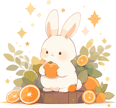 手绘可爱兔子抱着小橙子插画