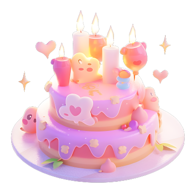 唯美生日蛋糕3D黏土模型插图