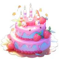 生日蛋糕摆满草莓插画素材