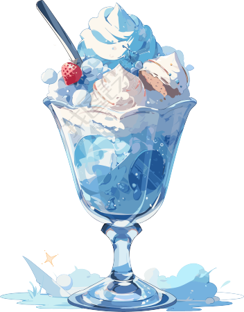 蓝色风格冰淇淋透明背景插画