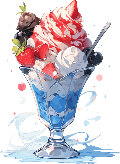 草莓果酱蓝色美味冰淇淋PNG素材