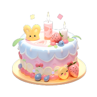 可爱黏土生日蛋糕3DPNG素材