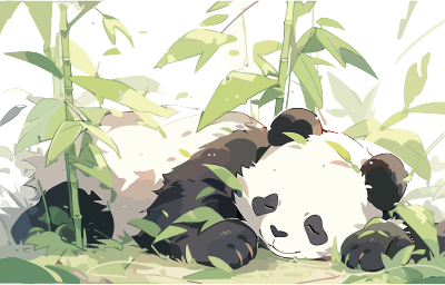 竹叶中睡觉的熊猫PNG图形素材