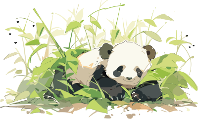 可爱熊猫趴在竹林里插画PNG素材