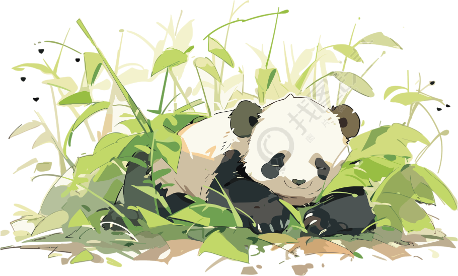 可爱熊猫趴在竹林里插画PNG素材