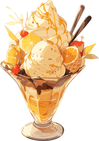 黄色美味冰淇淋甜点手绘插画