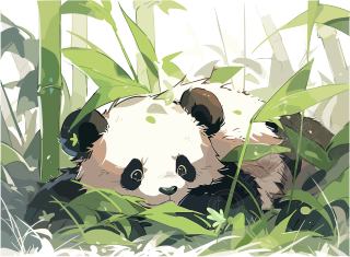 趴在竹叶上的熊猫插画素材