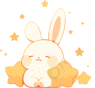手绘兔子和黄色星星插画素材