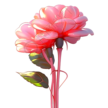 高清透明背景3D膨胀气球玫瑰花素材