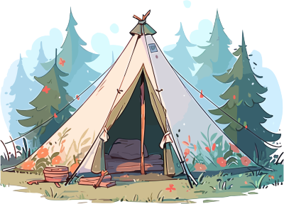 户外休闲活动旅行用帐篷插画设计