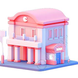 简约粉色银行建筑插图