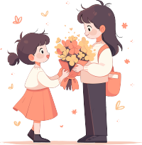 手绘插画学生送花PNG素材