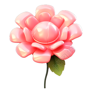 透明背景的3D玫瑰膨胀气球插画