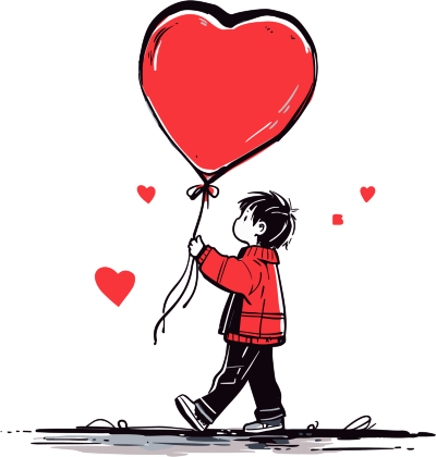 可商用的手绘红心气球和小男孩PNG素材