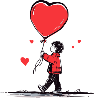 可商用的手绘红心气球和小男孩PNG素材