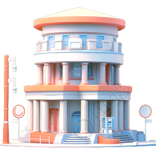 银行大楼3D外观设计插画