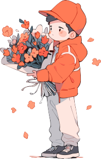 卡通小男孩手持花束插画素材