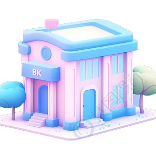 银行建筑粉蓝色图形素材