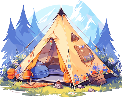 露营帐篷平面手绘插画