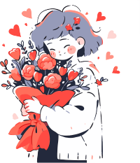 可爱卡通人物手持花束插画